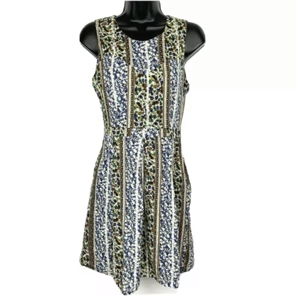 Under Skies boho calico S dress floral mini embroidered